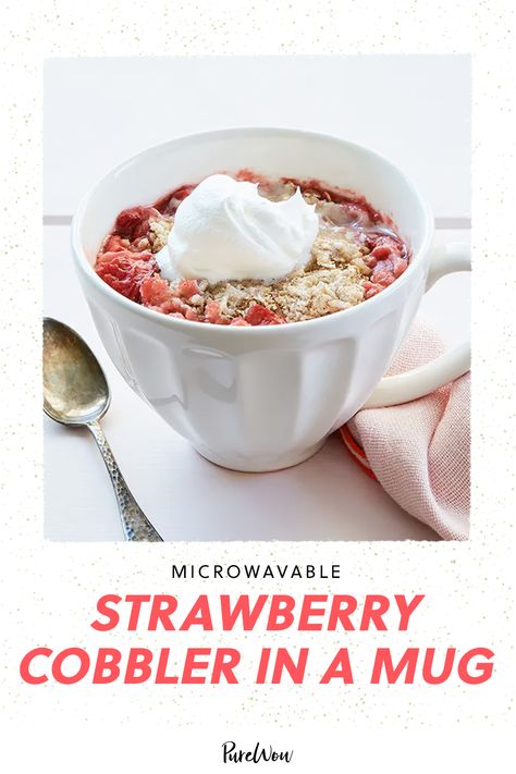 Mug Cobbler Microwave, Strawberry Mug Cake Microwave, Mug Cobbler, Cobbler In A Mug, Cobbler For One, Strawberry Mug Cake, Single Serve Dessert Recipes, Mug Dessert Recipes, Microwave Mug Recipes