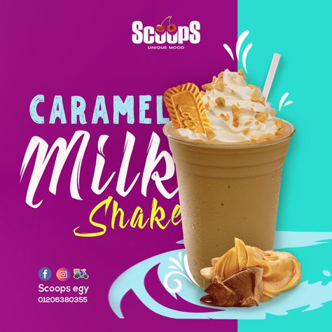 Shake Creative Ads, Waffle Creative Ads, Milkshake Poster Design, Caramel Milkshake, Food Layout, Coffee Poster Design, Food Photography Dessert, Cupcake Drawing, Organic Food Store