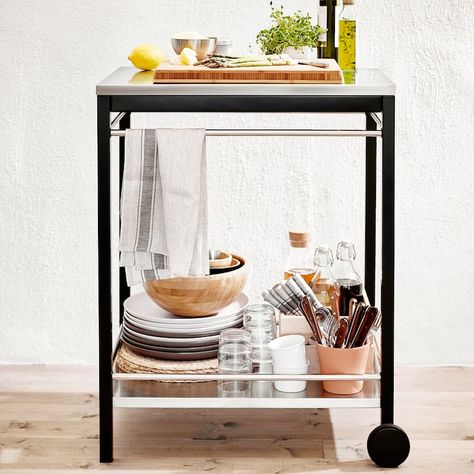 KLASEN Serving cart, outdoor - black stainless steel - IKEA Powder Coating Wheels, Outdoor Organization, Outdoor Storage Bench, Serving Cart, Utility Cart, Storage Cart, Steel Shelf, Garden Storage, Outdoor Grill