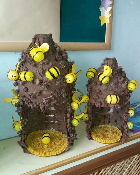 Bee Hive Craft, Bee Crafts For Kids, Bee Activities, Garden Art Ideas, Garden Art Sculptures Diy, Garden Artwork, Diy Paper Crafts Decoration, Garden Art Projects, Diy Crafts For Kids Easy