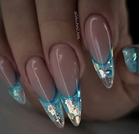 Acrylic Inlay Nails, Silver French Nails, Inlay Nails, Sassy Nails, Beauty Nails Design, Stiletto Nails Designs, Almond Nails Designs, Almond Acrylic Nails, Glam Nails