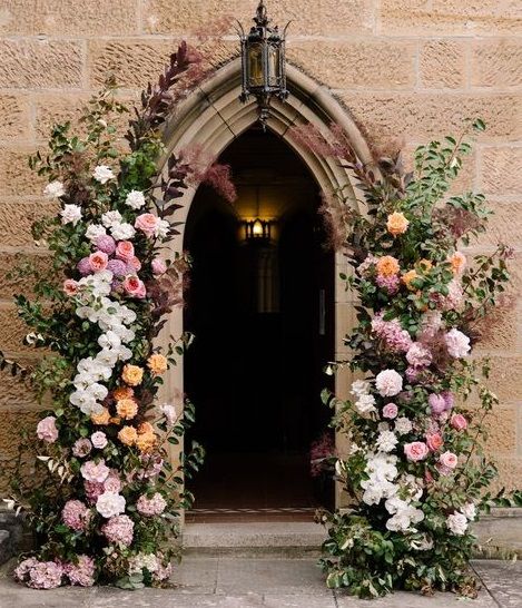 Pink Entrance, Church Entrance, Wedding Church Decor, Church Wedding Flowers, Floral Arch Wedding, Church Wedding Decorations, Florals Wedding, Church Flowers, Wedding Entrance