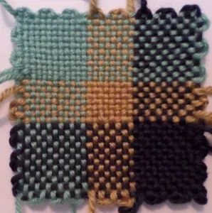 Three-Color Plaid—Pin Loom Pattern (Weave-it) – Windswept Mind Woven Potholders, Potholder Designs, Zoom Loom, Pin Weaving, Pin Loom, Potholder Loom, Weaving Loom Diy, Inkle Weaving, Loom Craft