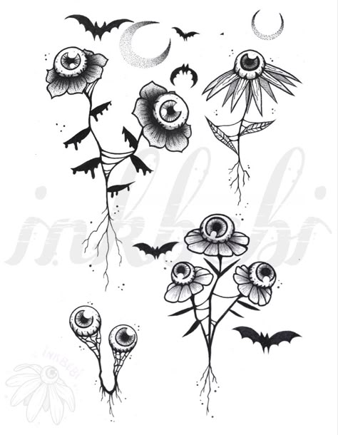 Eyeball Flash Tattoo, Eyeball Plant Tattoo, Spooky Plants Drawing, Flower Eyeball Tattoo, Spooky Plant Tattoo, Eyeball Flower Tattoo, Spooky Flower Tattoo, Creepy Flash Tattoo, Spooky Floral Tattoo