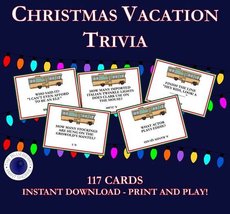 Christmas Vacation Trivia | Movie Trivia | National Lampoon's Christmas Vacation Movie Game | Christmas Party Game | Printable Trivia Christmas Vacation Trivia With Answers, National Lampoon Christmas Party, Christmas Vacation Trivia, Christmas Vacation Party Ideas, National Lampoons Christmas Party Ideas, Christmas Vacation Drinking Game, Griswold Family Christmas Party, Christmas Vacation Costumes, National Lampoons Christmas Vacation Movie