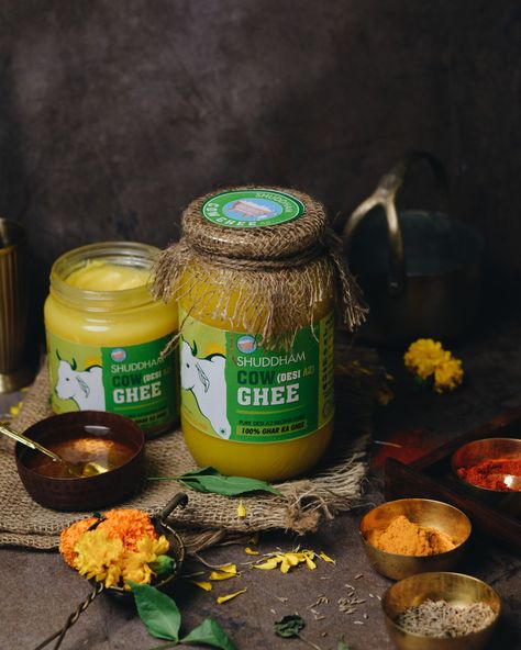 Ghee Product Photography, Ghee Photography, Dairy Products Photography, Healthy Butter, Dairy Products Packaging Design, A2 Milk, Dairy Brands, Cow Ghee, Products Packaging