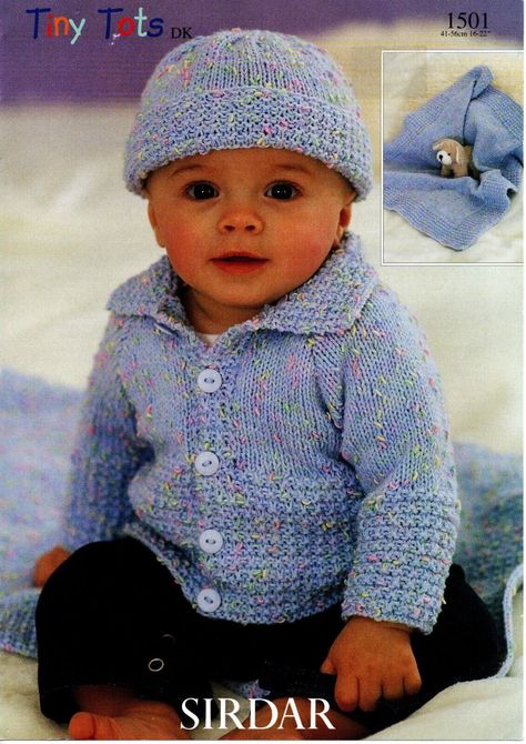 SIRDAR DK collared jacket/hat/blanket KNITTING PATTERN Double Knitting Patterns, Baby Bamboo, Pull Bebe, Knitted Jacket, Vintage Knitting Patterns, Scarf Knitting Patterns, Baby Jacket, American Girls, Pdf Knitting Pattern