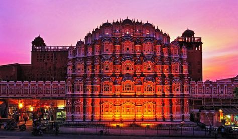 Hawa Mahal is the tourist attraction place located on the heart of the Jaipur. This mahal was constructed by Maharaja Sawai Pratap in 1977. Hawa Mahal is also named as 'Palace Of The Winds' because of it contains 953 windows of 50 feet from its base and the palace was built in pyramid shape with a beautiful Rajputana architecture. This is one of the historical monument in Rajesthan state in the city of Jaipur. Delhi Sultanate, Hawa Mahal, Evening View, Heritage Hotel, Pink City, Historical Places, India Tour, Historical Monuments, Dream Holiday