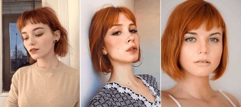 15 Short Haircuts and Hairstyles to Inspire a Redhead's New Look Ginger Bob With Bangs, Bangs Redhead, Redhead Bob, Ginger Bob, Red Hair Cuts, Strong Jawline, Medium Length Bobs, Short Red Hair, Bob With Bangs