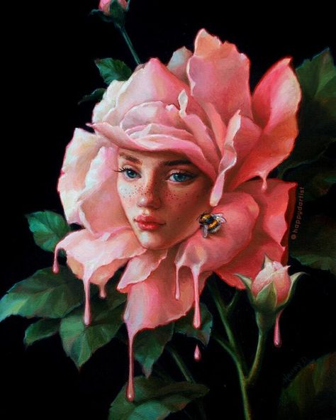 Flower With Face Drawing, Face With Flowers Drawing, Realistic Painting Ideas, Flower Face Art, Surrealism Ideas, Happy D Artist, Aestethic Wallpaper, Tutorials Art, Bizarre Magazine