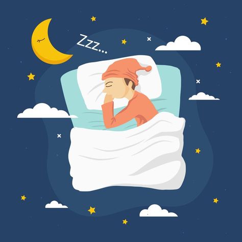 Bedtime Vector Illustration World Sleep Day, Owl Background, Sleeping Man, Moon Cartoon, World Earth Day, Sleeping Women, Girl Sleeping, Sleep Cycle, Sleeping Dogs