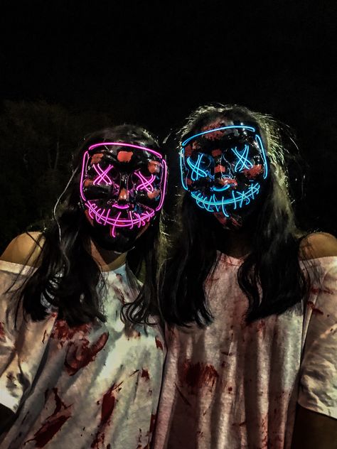 #halloween #purgecostume #halloween2018  Best friend ideas, excuse my hair Best Friend Halloween Costumes For 2 Scary, Scary Duo Halloween Costumes Bff, Halloween Costumes For Bestfriends, Purgecostume Halloween Group, Purgecostume Halloween Diy, Motive Outfits, Scary Halloween Costume Ideas For 2, Purgecostume Halloween Makeup, Group Halloween Costumes Scary