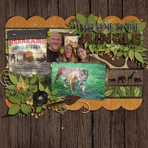 Maharajah Jungle Trek digital scrapbook page using Animal Kingdom by Laurie's Scraps and Designs. DisneyWorld Disney zoo Jungle Scrapbook Layout, Jungle Scrapbook Pages, Africa Scrapbook, Safari Scrapbook Layouts, Jungle Scrapbook, Zoo Scrapbook Layouts, Safari Scrapbook, Park Layout, Travel Scrapbooking Ideas