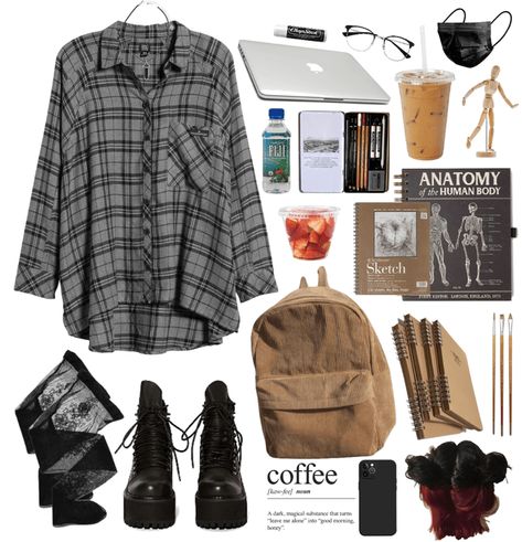 Artistcore Outfits, Ftm Outfits For School, Ftm Outfit Ideas, Art School Aesthetic Outfit, Fashion Student Outfit, Art Student Aesthetic Outfit, Grunge School Outfits, Art School Outfit, Art Student Outfit