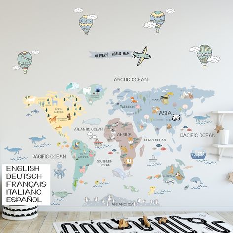 World Map Wall Sticker Peel Stick Wall Decal Nursery World - Etsy Nursery World Map, World Map Sticker, World Map Wall Decal, World Map Mural, Map Wall Decal, Magical Room, Kids Room Wall Stickers, Map Murals, Maps For Kids