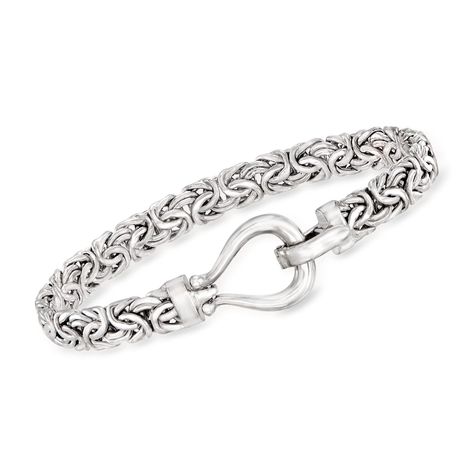 PRICES MAY VARY. Sterling silver, for women. 1/4" wide, chain size - 7 mm. Foldover clasp provides easy-to-use security and sits comfortably flat. Polished sterling silver. Includes jewelry presentation box. A trusted jeweler in 1952, Ross-Simons is dedicated to quality and value. Shining in polished sterling silver with textural links, our handcrafted signature Byzantine bracelet features details you'll love. The 7mm width and foldover clasp make it a true standout that's perfect with any outfi Byzantine Bracelet, Byzantine Rings, Jewelry Presentation, Byzantine Necklace, Disney Fine Jewelry, Circle Pendant Necklace, Fine Jewelery, Timeless Jewelry, Silver Pendant Necklace