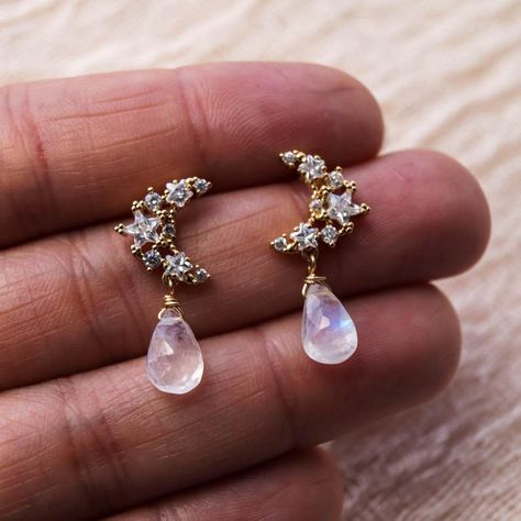 Moonstone Drop Earrings, Galaxy Earrings, Crescent Moon Earrings, Instagram Giveaway, Moonstone Earrings, Moon Earrings, Girly Jewelry, Delicate Earrings, Bride Jewellery