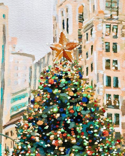 Laura Younger (@lauradyounger) • Instagram photos and videos New York City Painting, Christmas Art Print, Nyc Print, Christmas Tree Print, Nyc Christmas, Painting Christmas, Christmas Painting, Christmas Tree Painting, Holiday Painting