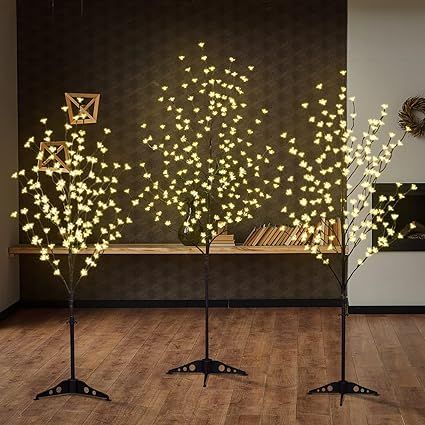 Lightshare Set of 3 LED Cherry Blossom Trees, 4FT 5FT and 6FT Lighted Artificial Trees for Decoration Inside and Outside, Home Patio Wedding Festival Christmas Decor Mexican Garden, Fairy Lights Garden, Fairy Lights Decor, Patio Wedding, Cherry Blossom Trees, Led Tree, Garden Fairy, Artificial Trees, Inside And Outside