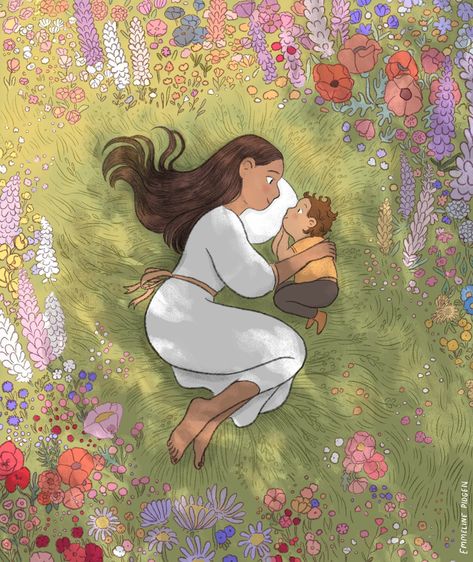 Emmeline Pidgen Illustration Portfolio  _______ Kidlit illustrator art design mother and child kidlitart drawing flowers Wildflowers Illustration, Mother And Child Drawing, The Magicians Nephew, Child Illustration, Drawing Flowers, Illustrator Art, Illustration Portfolio, Castle In The Sky, Commercial Art