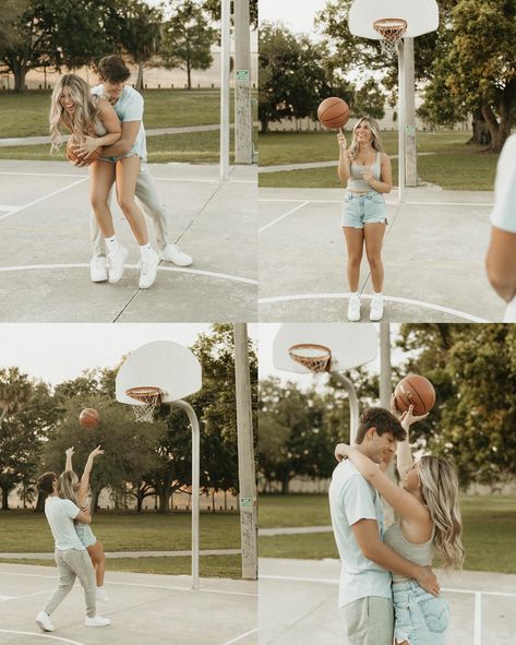 Love and basketball 🏀😍 @jakeandallison are the cutest! ❤️ loved working with you guys! #loveandbasketball #basketball #basketballplayer #basketballislife #basketballgame #basketballcouple #gprepost #authenticlovemag #unscriptedposingapp #collageableapp #couplesphotography #tampaphotographer #flphotographer #stpetephotographer #creativephotography Couple Basketball Picture Ideas, Basketball Couple Pictures, Nba Wife Aesthetic, Basketball Engagement Photos, Basketball Court Photoshoot, Engagement Photos Ideas Unique, Couple Foto, Basketball Wedding, Basketball Family