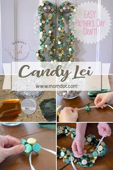 Candy Lei Diy, Graduation Candy Lei, Easy Graduation Gifts, Candy Leis, Easy Diy Candy, Graduation Leis Diy, Lei Making, Candy Lei, Easy Mother's Day Crafts