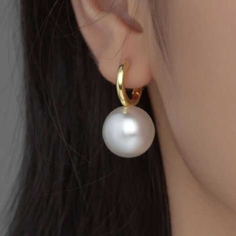 Big Pearl Earrings, Pearl Ball Earrings, Fine Pearl Jewelry, Large Pearl Earrings, Pearl Statement Earrings, Chunky Pearls, Chunky Hoop Earrings, Ear Ring, Big Pearl