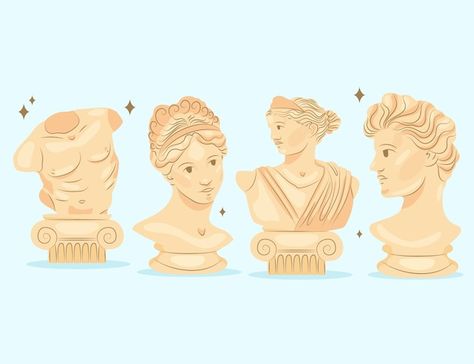 Greek Statues Illustration, Greek Illustration Mythology, Greek Mythology Pattern, Greek Statue Illustration, Statues Illustration, Greek Mythology Illustration, Greek Illustration, Statue Illustration, Mythical Kingdom