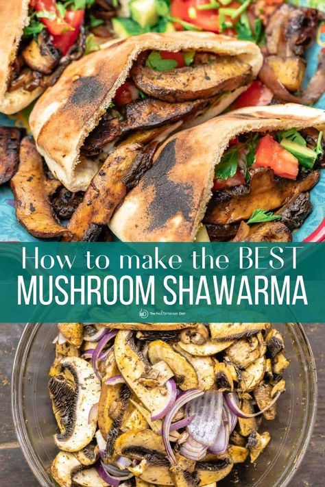 Vegan Shwarama Mushroom, Mushroom Schwarma, Betr Recipes, Greek Veggies, Mushroom Shawarma, Chaldean Recipe, Recipe With Tahini, Vegan Shawarma, Homemade Shawarma