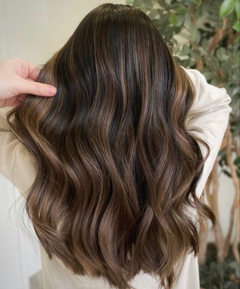 Brunette Balayage Neutral, Brunette Balayage Subtle, Almond Highlights On Dark Hair, Toner On Brown Hair Before And After, Medium Length Caramel Balayage, Subtle Brunette Dimension, Brunnete Hair Dimension, Warm Brown Hair With Lowlights, Fine Brown Hair With Highlights