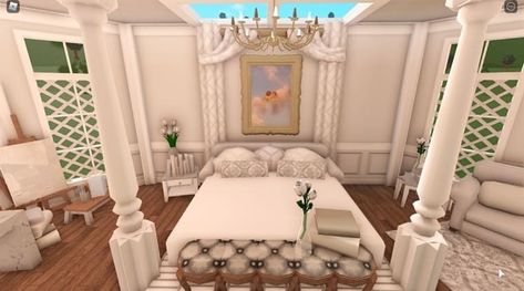 Angelcore Bedroom, Fancy Bedroom Ideas, Classical Bedroom, Bloxburg Bedroom, Fancy Living Rooms, Mansion Bedroom, Royal Room, Royal Bedroom, Fancy Bedroom