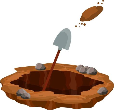 Digging a hole. Shovel and dry brown earth. Grave and excavation. Cartoon flat illustration in white background. Funeral in desert. Pile dirt and stones Dirt Illustration, Tree Saw, Cityscape Photos, Logo Banners, Nature Backgrounds, Flat Illustration, Photo Template, Background Banner, Shovel