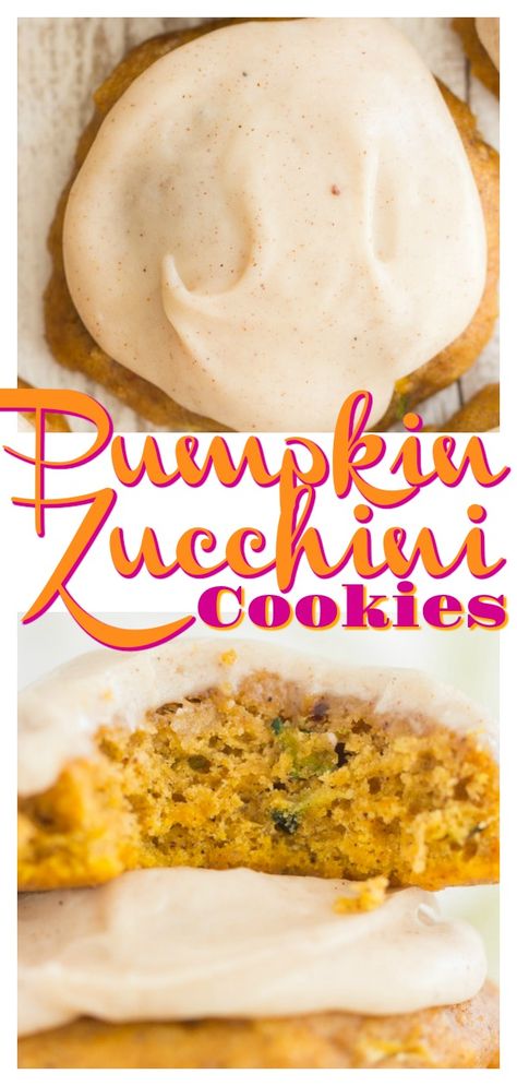 Zucchini Cookie Recipes, Cookies With Cinnamon, Zucchini Desserts, Pumpkin Zucchini, Zucchini Cookies, Zucchini Recipes Dessert, Cinnamon Icing, Pumpkin Cookie Recipe, Pumpkin Pie Mix