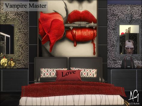 Vampire Bedroom, Living Room Sims 4, Hampton Estates, King Sized Bedroom, Living Room Red, Master Room, Red Decor, Eco Living, Island Living