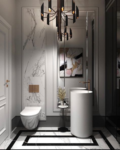 Bathroom Decor Modern Luxury, Luxury Powder Room, Bathroom Decor Luxury, Washroom Design, Home Remodeling Diy, Powder Room Design, Quirky Home Decor, Toilet Design, Diy Bathroom Decor