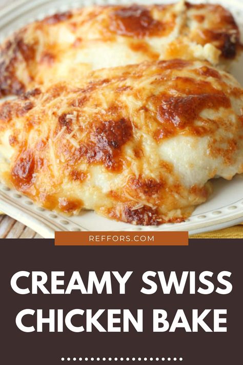 Creamy Swiss Chicken, Swiss Chicken Bake, Swiss Chicken, Chicken Bake, Chicken Dish, Keto Cheesecake, Teriyaki Chicken, Delicious Dinner Recipes, Swiss Cheese