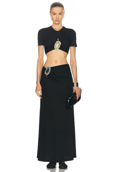 Christopher Esber Moodstone Ruched Crop Tee Top in Black | FWRD Acrylic Hardware, Elegant Minimalism, Christopher Esber, Ribbed Knit Fabric, Ruched Skirt, Street Chic, Crop Tee, Top Tee, Ribbed Knit