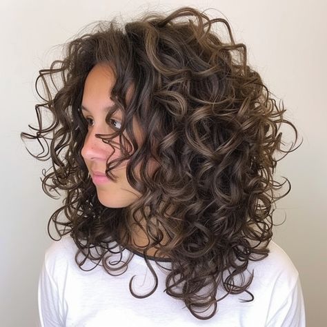 Shoulder Length Cut with Voluminous Curls Big Curls Perm For Medium Hair, Armpit Length Curly Hair, Short Layer Curly Hair, Body Perms For Medium Length Hair, Classic Shag Haircut, Fine Curly Hair Cuts Shoulder Length, Shoulder Length Wavy Haircut, Large Curl Perm, Curly Hairstyles For Medium Length Hair