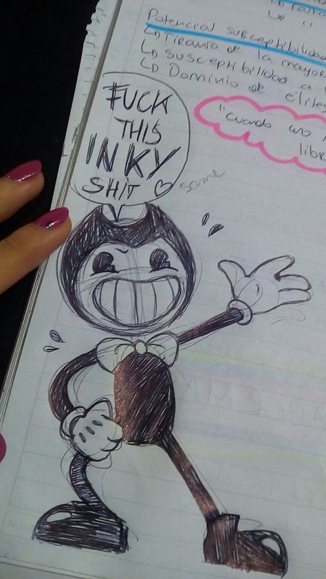 Art Homework Aesthetic, Bendy And The Ink Machine Sketch, How To Draw Bendy, Drawing On Homework, Bendy Doodle, Homework Sketches, Bendy And The Ink Machine Drawings, Bendy Sketch, Bendy And The Ink Machine Fanart