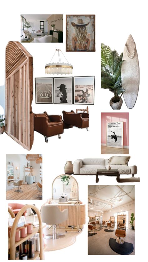 New salon vibes Western Style Salon, Beach Salon Aesthetic, Salon Inspo Boho, Salon Mood Board, Western Salon Decor, Boho Salon Suite, Salons Ideas, Southern Hair, Dream Salon