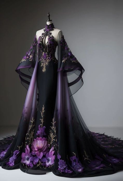 Fairy Aesthetic Outfit, Black And Purple Dress, Elven Style, Villain Dresses, Fairy Ball, Gaun Abad Pertengahan, Glamouröse Outfits, Victorian Accessories, Magical Dress