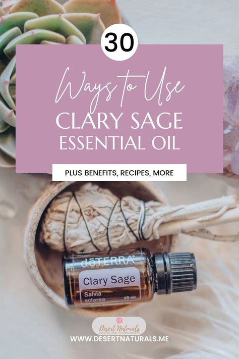 Looking for ways to use clary sage essential oil? Click here to discover the benefits of Clary Sage Essential oil plus get a free checklist with 30 ways to use Clary Sage. Known for its calming and balancing properties. from diffusing to skincare, Learn how to use clary sage oil in your daily routine to help promote relaxation, ease tension, and support overall wellness, especially for menstrual cramps and balancing women's hormones like estrogen. How To Use Clary Sage Essential Oil, Clary Sage Essential Oil Blends, Doterra Clary Sage, Clary Sage Essential Oil Benefits, Clary Sage Doterra, Women's Hormones, Essential Oil Cleaner, Sage Benefits, Essential Oil For Men