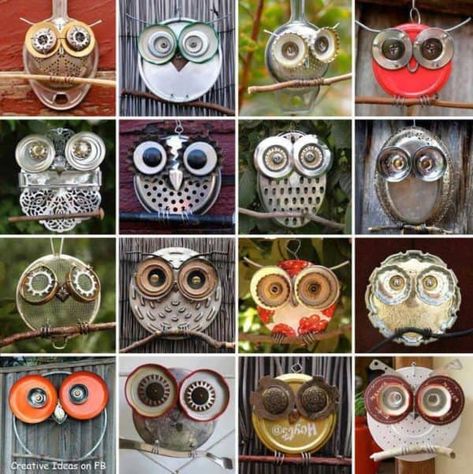 Recycled Garden Art, Garden Owl, Recycled Art Projects, Recycled Garden, Owl Crafts, Garden Art Sculptures Diy, Garden Art Projects, Garden Art Crafts, Whimsical Garden