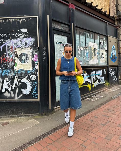 Olivia Hirst (@_olhirst_) | Instagram Ganni Aesthetic, Copenhagen Summer Style, Ganni Summer, Denim Dress Outfit Summer, Ganni Street Style, Ganni Style, Shorts Styling, Summer Denim Outfits, Denim On Denim Outfit