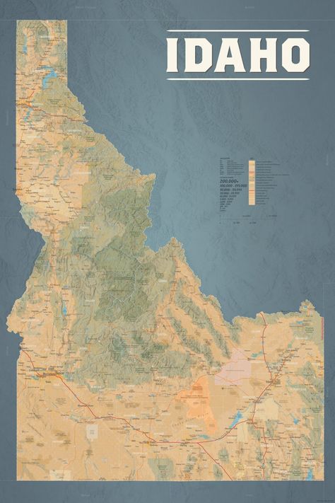 "This decorative wall map of Idaho features brilliant colors, a unique styling, and extensive detail. It includes: -Counties, cities & towns (even the tiny ones) -Rivers, lakes & reservoirs -Major roads -Mountain range names & detailed shaded relief -Prominent peaks -Idaho State Parks -Federal lands (National Forests, National Recreation Areas, National Wildlife Refuges...) One last bonus: It's designed and printed in Idaho! 24\" x 36\" digital print on satin photo paper Framing with a mount on Living In North Carolina, Idaho State, Amazing Maps, Unique Styling, Wall Map, California Map, Credit Union, Wall Maps, Window Painting