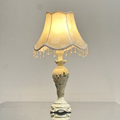 20"H Vintage Table Lamp Victorian-Style Desk Lamp, Fabric Lampshade, European Resin Base Light for Bedroom Living Room Office Desk Lamp; Well-Decorated Shade With Flower and Pendant | House of Hampton® Jeren Resin Table Lamp 21.6 H x 11.5 W x 11.5 D in brown / Resin / Linen in White | 21.6" H X 11.5" W X 11.5" D | Wayfair Vintage Bedroom Lamps, Cute Vintage Lamps, Antique Table Lamp, Office Desk Lamp, Living Room Office Desk, Lamp Fabric, Vintage Lampshades, Victorian Room, French Lamp