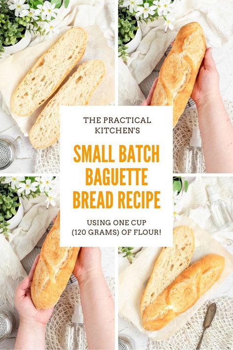 small batch baguette bread recipe Small Baguette Recipe, Mini Sourdough Baguettes, Sour Dough Baguette Recipes, Simple Baguette Recipe, Small Crusty Bread Recipe, Small Batch Baguette Recipe, Small Batch Breadsticks, Small Batch Crusty Bread, Small Batch French Bread