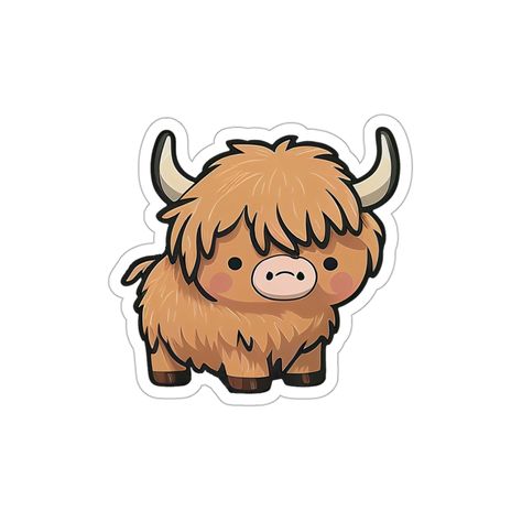 Bring some charm to your space with our cute Highland cow sticker. This fun and adorable piece is perfect for adding personality to your laptop, or notebook. Shop now and make your belongings stand out! .: Material: 100% vinyl with 3M glue .: For indoor use (not waterproof) Cute Cow Sticker, Highland Cow Sticker, Cow Stickers, Cute Easy Paintings, Cute Highland Cow, Sticker Notebook, Cute Easy Doodles, Notebook Shop, Cow Face