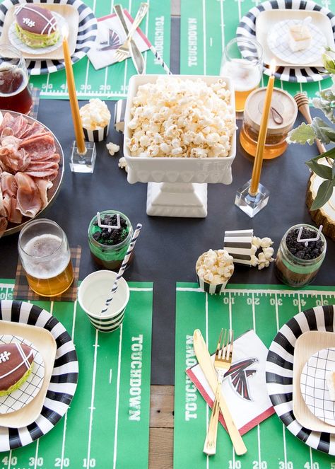 Party tabletop from a SuperBowl Sunyay Football Party on Kara's Party Ideas | KarasPartyIdeas.com (18) Super Bowl Drinking Game, Superbowl Party Ideas, Best Party Themes, Packer Party, Superbowl Ideas, Packers Party, Party Themes For Adults, Rugby Party, Adult Birthday Party Themes