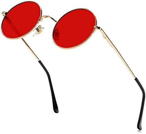 Lens Width: 45 Millimeters Imported SMALL ROUND POLARIZED LENSES VINTAGE ROUND METAL FRAME STAINLESS STEEL METAL MATERIAL Lennon Glasses, Round Sunglasses Men, Red Eyeglasses, Red Clothing, Red Glasses, Red Sunglasses, Small Circle, Sunglasses For Women, Grey Lenses